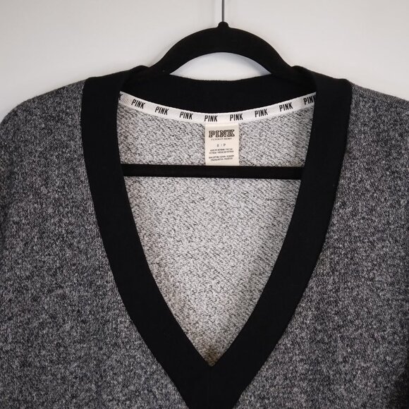 Victoria’s Secret PINK Charcoal Varsity V Neck Pullover Sweater Size S - Picture 2 of 10